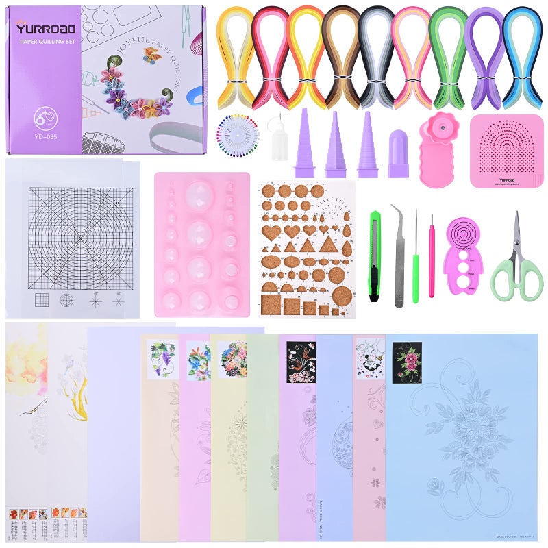YURROAD Quilling Paper Set with 900pcs 5mm Quilling Paper Strips Filigree Tool Kit and Quilling Board Slotted Pen Curling Coach Crimper - Image 1